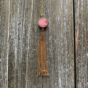 Handmade Gold White Tassel Necklace Druzy Jewelry